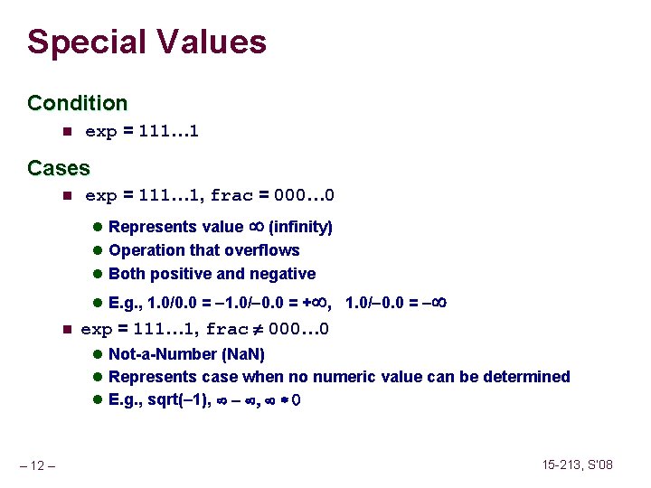 Special Values Condition n exp = 111… 1 Cases n exp = 111… 1,