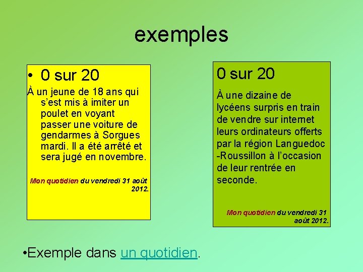 exemples • 0 sur 20 À un jeune de 18 ans qui s’est mis