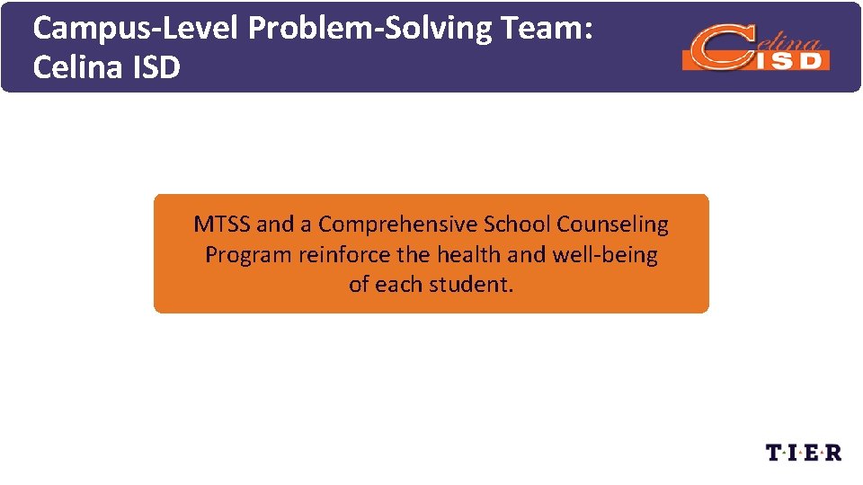 Campus-Level Problem-Solving Team: Celina ISD MTSS and a Comprehensive School Counseling Program reinforce the