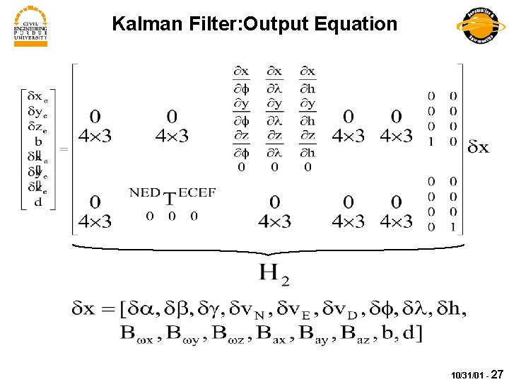 Kalman Filter: Output Equation 10/31/01 - 27 