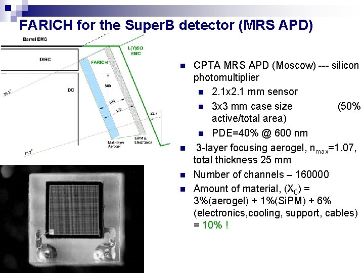 FARICH for the Super. B detector (MRS APD) n n CPTA MRS APD (Moscow)