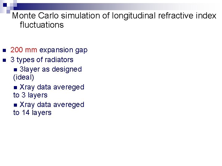 Monte Carlo simulation of longitudinal refractive index fluctuations n n 200 mm expansion gap