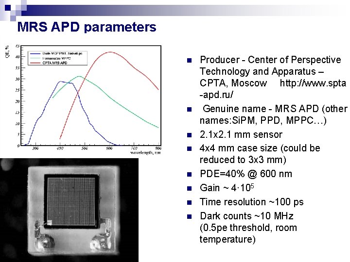 MRS APD parameters n n n n Producer - Center of Perspective Technology and