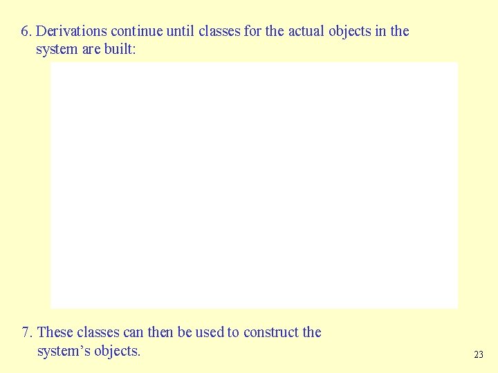 6. Derivations continue until classes for the actual objects in the system are built: