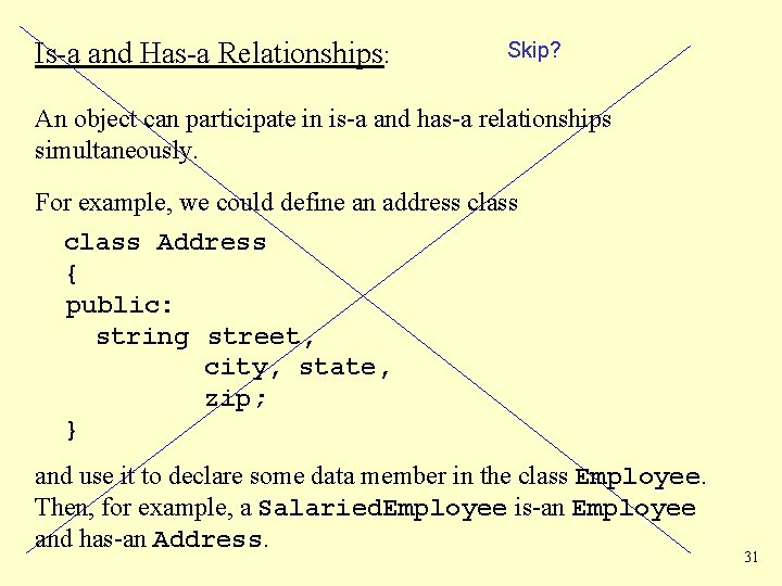 Is-a and Has-a Relationships: Skip? An object can participate in is-a and has-a relationships