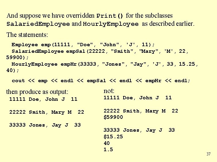 And suppose we have overridden Print() for the subclasses Salaried. Employee and Hourly. Employee