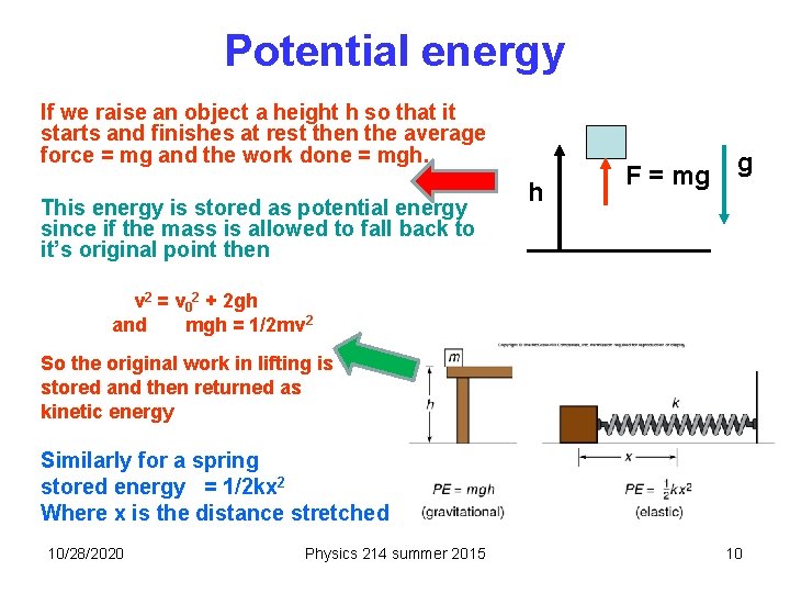 Potential energy If we raise an object a height h so that it starts