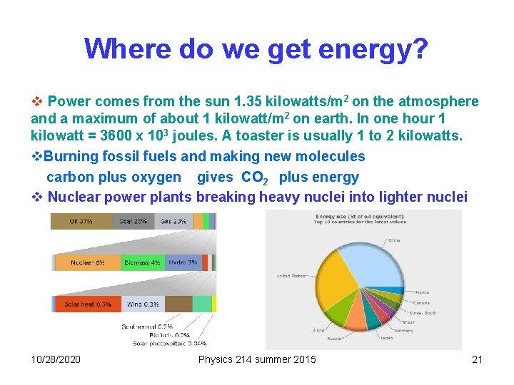 Where do we get energy? v Power comes from the sun 1. 35 kilowatts/m
