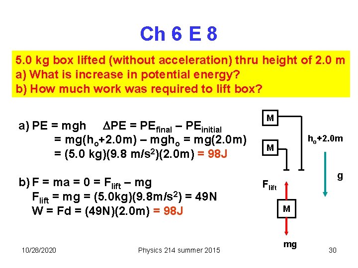 Ch 6 E 8 5. 0 kg box lifted (without acceleration) thru height of
