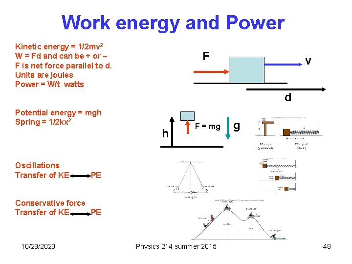 Work energy and Power Kinetic energy = 1/2 mv 2 W = Fd and