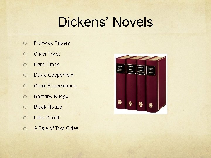 Dickens’ Novels Pickwick Papers Oliver Twist Hard Times David Copperfield Great Expectations Barnaby Rudge