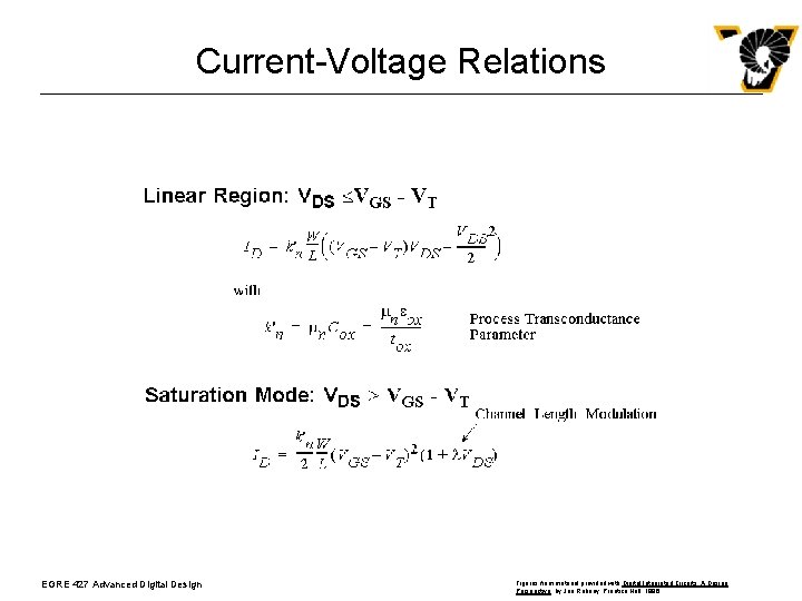 Current-Voltage Relations EGRE 427 Advanced Digital Design Figures from material provided with Digital. Circuits