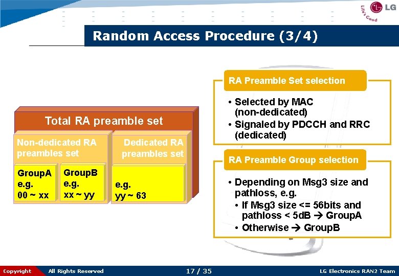 Random Access Procedure (3/4) RA Preamble Set selection • Selected by MAC (non-dedicated) •