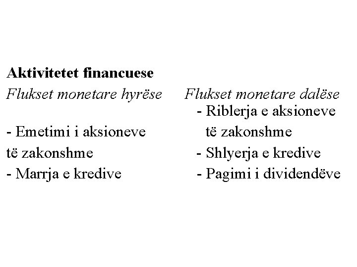 Aktivitetet financuese Flukset monetare hyrëse - Emetimi i aksioneve të zakonshme - Marrja e