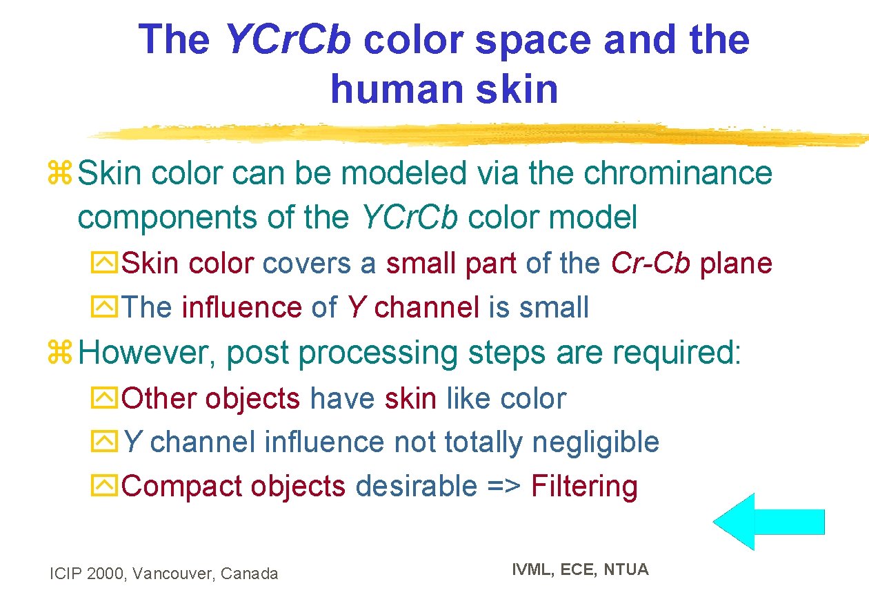 The YCr. Cb color space and the human skin z Skin color can be