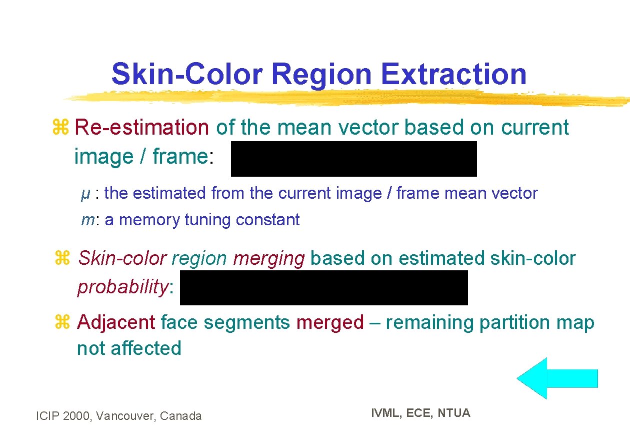 Skin-Color Region Extraction z Re-estimation of the mean vector based on current image /