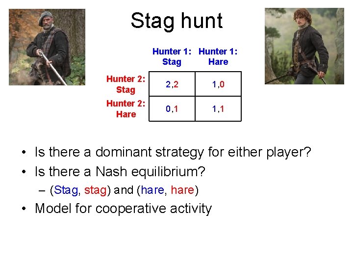 Stag hunt Hunter 1: Stag Hare Hunter 2: Stag 2, 2 1, 0 Hunter