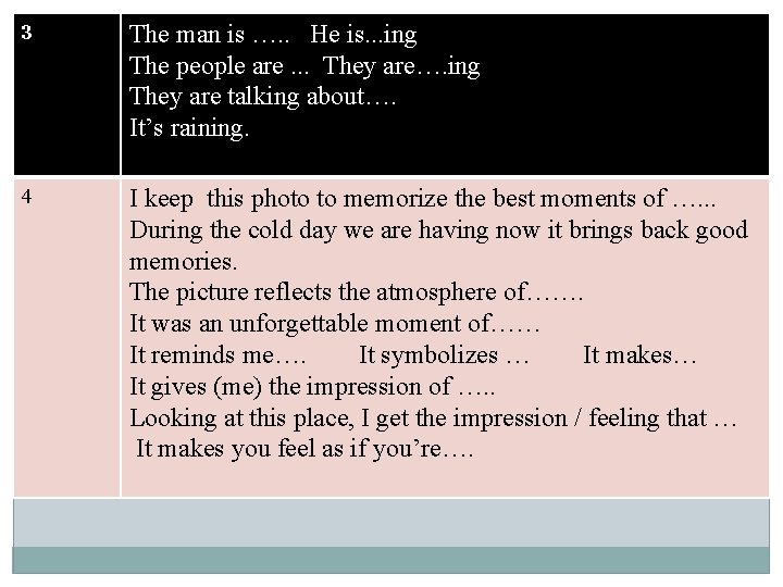 3 The man is …. . He is. . . ing The people are.