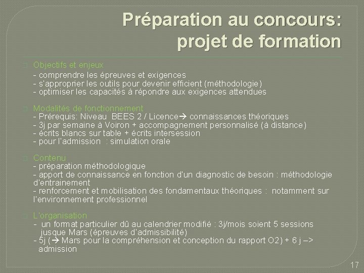 Préparation au concours: projet de formation � Objectifs et enjeux - comprendre les épreuves Préparation au concours: projet de formation � Objectifs et enjeux - comprendre les épreuves