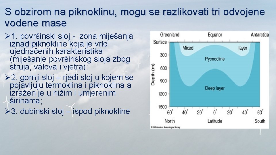 S obzirom na piknoklinu, mogu se razlikovati tri odvojene vodene mase Ø 1. površinski