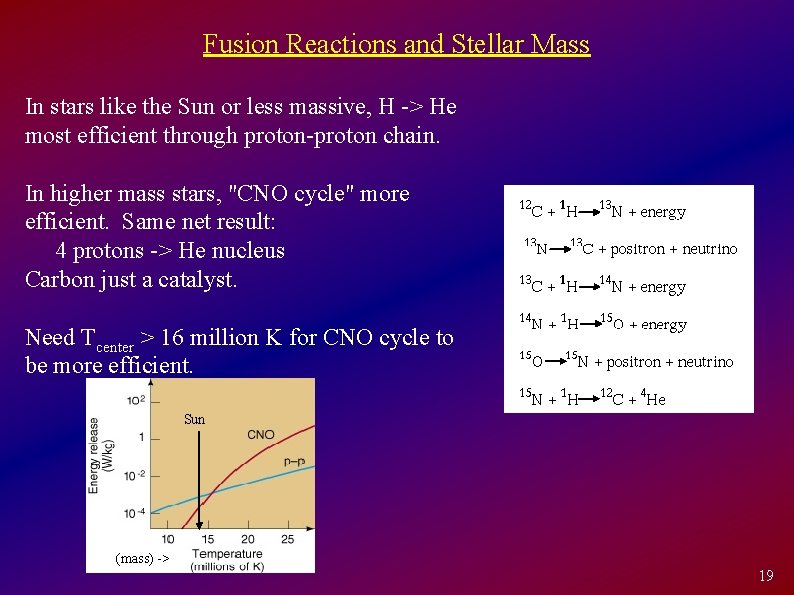 Fusion Reactions and Stellar Mass In stars like the Sun or less massive, H