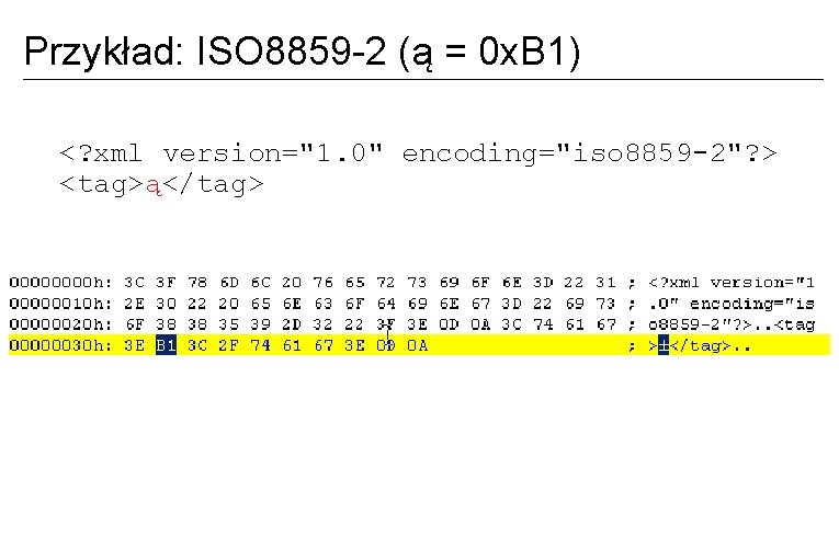 Przykład: ISO 8859 -2 (ą = 0 x. B 1) <? xml version="1. 0"