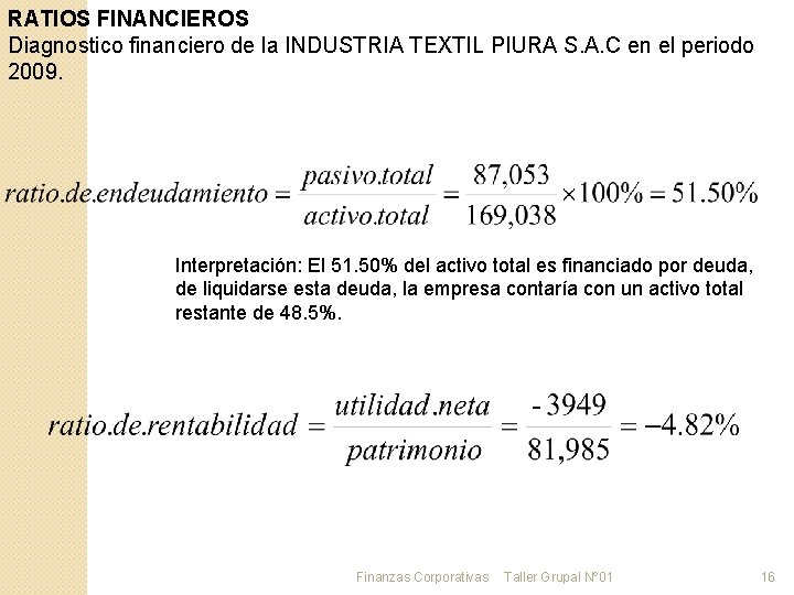 RATIOS FINANCIEROS Diagnostico financiero de la INDUSTRIA TEXTIL PIURA S. A. C en el