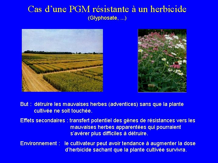 Cas d’une PGM résistante à un herbicide (Glyphosate, . . . ) But :