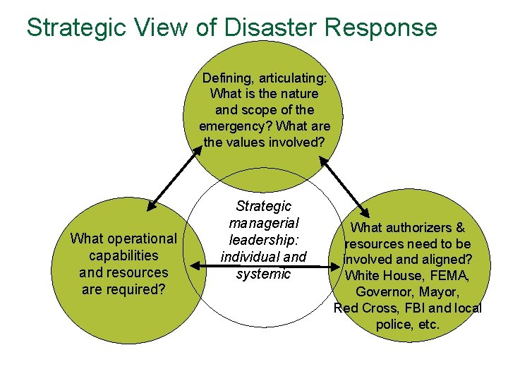 Strategic View of Disaster Response Defining, articulating: What is the nature and scope of