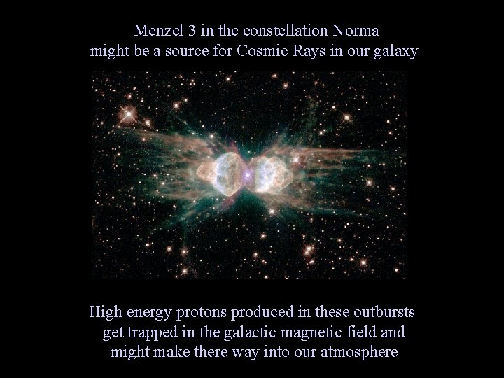 Menzel 3 in the constellation Norma might be a source for Cosmic Rays in