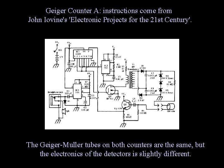 Geiger Counter A: instructions come from John Iovine's 'Electronic Projects for the 21 st
