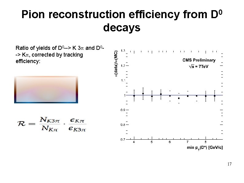Pion reconstruction efficiency from D 0 decays Ratio of yields of D 0 -->