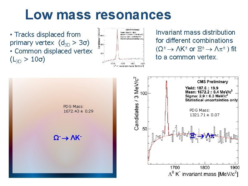 Low mass resonances • Tracks displaced from primary vertex (d 3 D > 3σ)