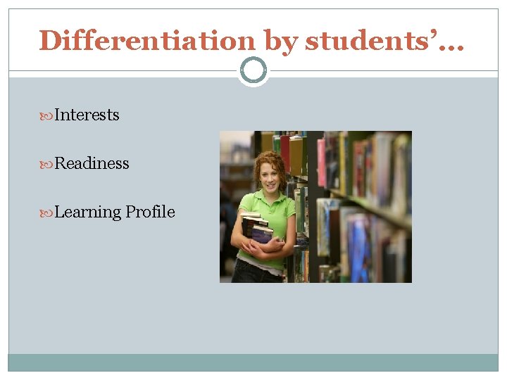 Differentiation by students’… Interests Readiness Learning Profile 