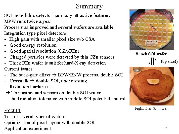 Summary SOI monolithic detector has many attractive features. MPW runs twice a year Process