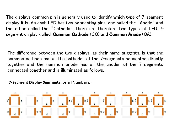 The displays common pin is generally used to identify which type of 7 -segment