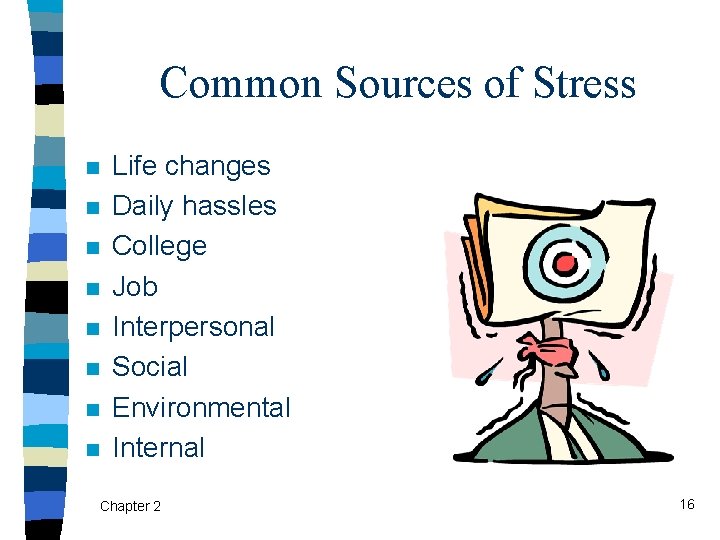 Common Sources of Stress n n n n Life changes Daily hassles College Job