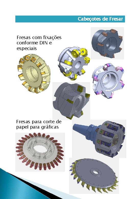 Cabeçotes de Fresar Fresas com fixações conforme DIN e especiais Fresas para corte de