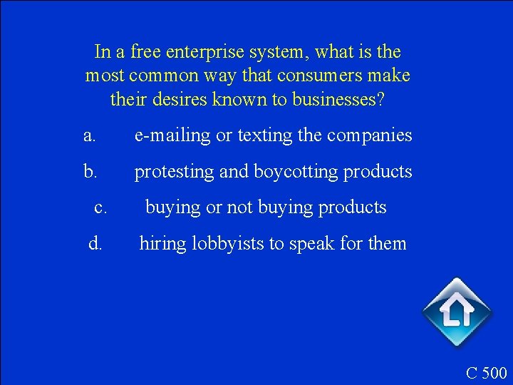 In a free enterprise system, what is the most common way that consumers make