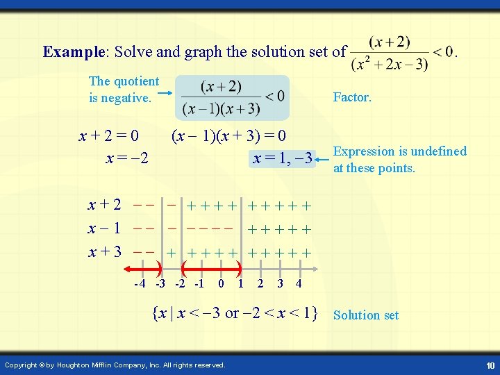 Example: Solve and graph the solution set of . The quotient is negative. x