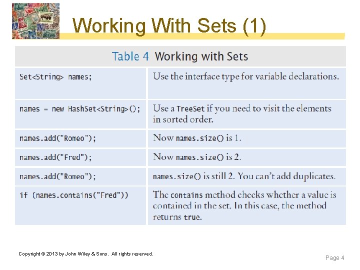 Working With Sets (1) Copyright © 2013 by John Wiley & Sons. All rights Working With Sets (1) Copyright © 2013 by John Wiley & Sons. All rights