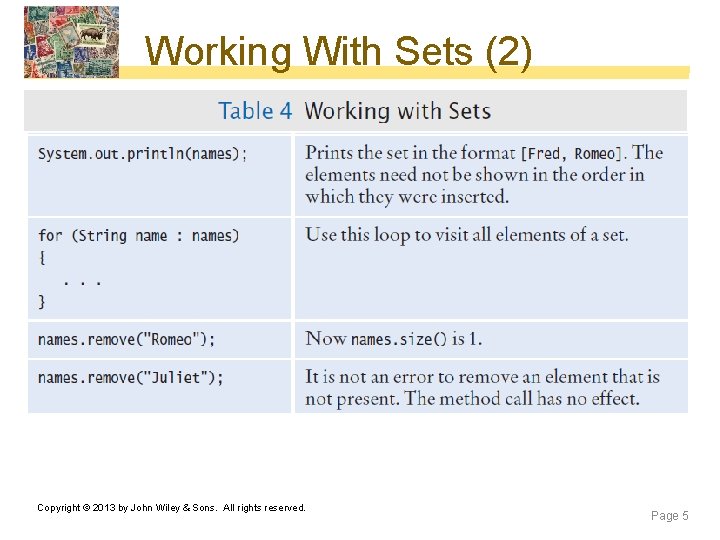 Working With Sets (2) Copyright © 2013 by John Wiley & Sons. All rights Working With Sets (2) Copyright © 2013 by John Wiley & Sons. All rights