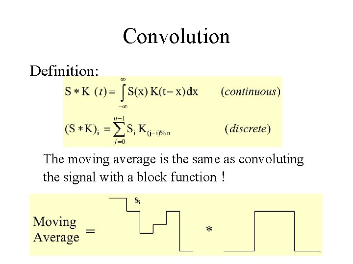 Convolution Definition: The moving average is the same as convoluting the signal with a