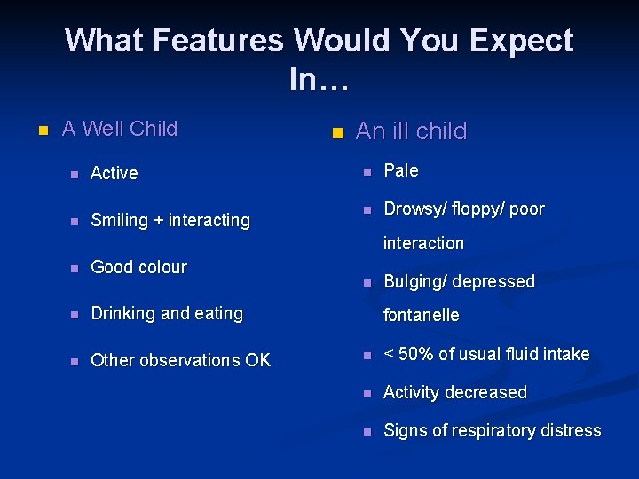 What Features Would You Expect In… n A Well Child n Active n Smiling