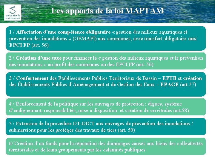 Les apports de la loi MAPTAM Comité Rivière du 17 Février 2009 1 /