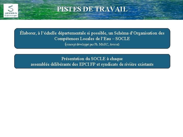 PISTES DE TRAVAIL Comité Rivière du 17 Février 2009 Élaborer, à l’échelle départementale si