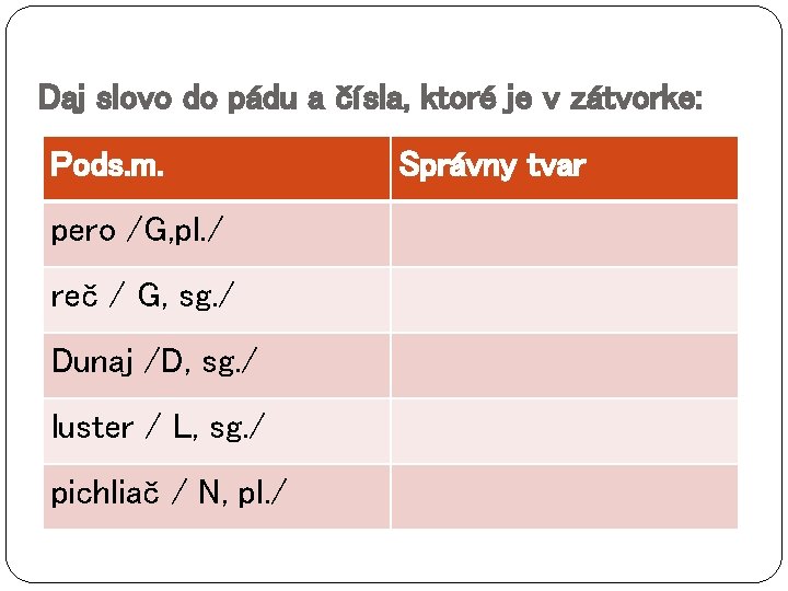 Daj slovo do pádu a čísla, ktoré je v zátvorke: Pods. m. pero /G,