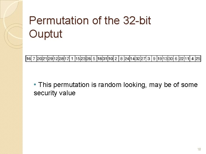Permutation of the 32 -bit Ouptut • This permutation is random looking, may be