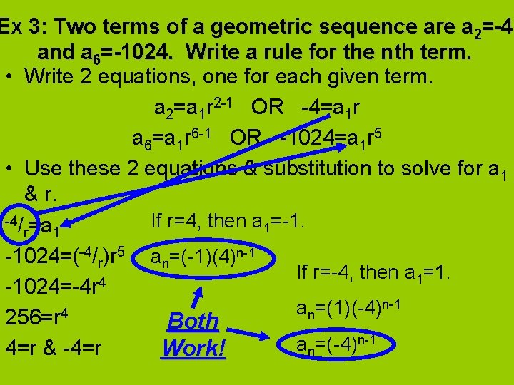 Ex 3: Two terms of a geometric sequence are a 2=-4 and a 6=-1024.