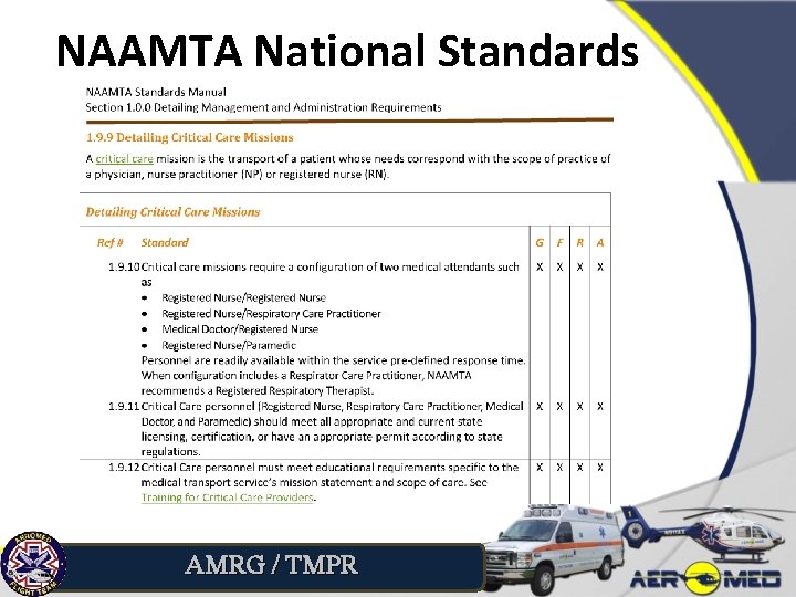 NAAMTA National Standards AMRG / TMPR 